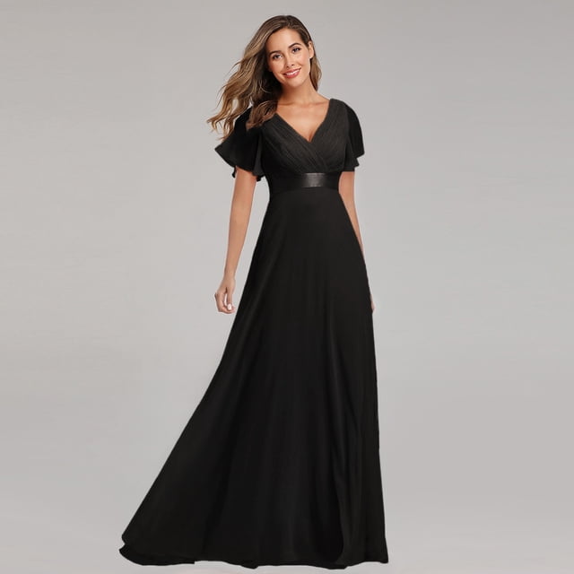 Evening Dresses Elegant V-Neck Ruffles Chiffon Formal Evening Gown Robe Vestidos De Fiesta Dress for Wedding Party