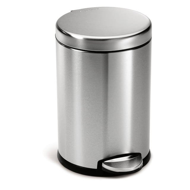 Simplehuman Poubelle de Salle de Bain Ronde en Acier Inoxydable à Pédale 4,5 Litres / 1,2 gal, Brossée. une Poubelle Ronde Compacte avec une Finition en Acier Inoxydable Brossé Anti-Traces de Doigts, Dotée d'Une Pédale en Acier durable et d'Une Technologie shox avec Couvercle pour une Fermeture Silencieuse. Comprend un Seau Intérieur Amovible Fabriqué à Partir de 75 % de Plastique Recyclé Post-Consommation, Convient aux Salles de Bain Ou aux Bureaux.