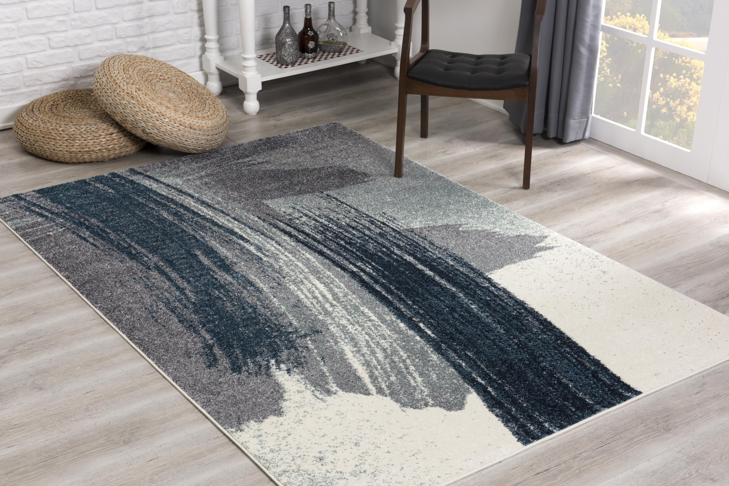 Tapis d'intérieur scandinave Rug Branch Nova 2' x 25' (taille exacte : 2'3" x 25'), bleu et blanc, contemporain - Entrée, couloir, salle de bain et cuisine