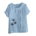 thumbnail image 2 of Pisexur T-Shirts Surdimensionnés Mode Pissenlit Graphique en Lin de Coton d'Été pour Femmes Manches Courtes Tops 2024 Casual Été Blouse Col Rond Tops, 2 of 5