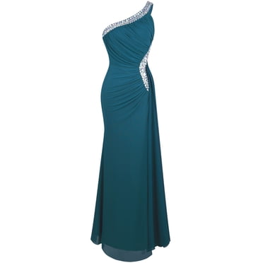 Angel Fashions Robe de Soirée Douce pour Femme à une Épaule avec Fronces, Perles et Ruban