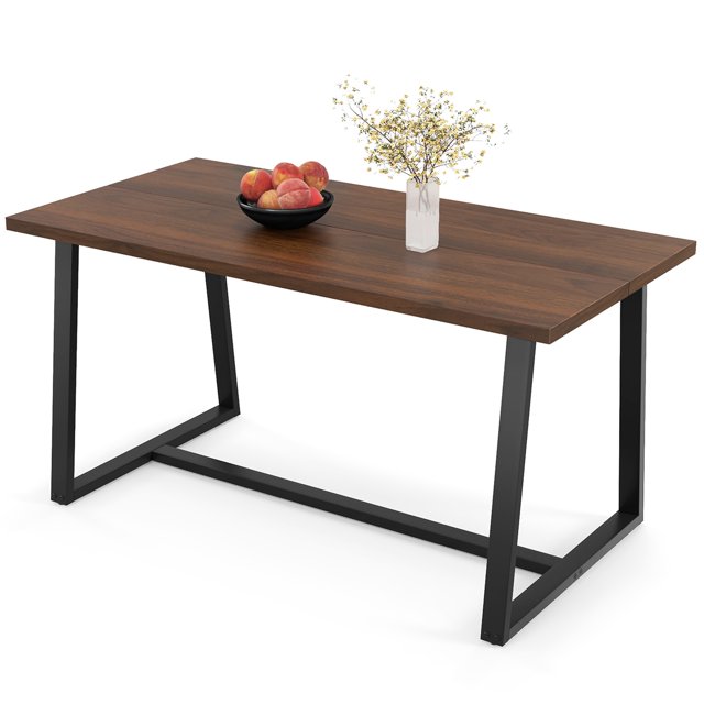 Costway Table à Manger Grand Format de 63 Pouces pour 4 à 6 Personnes avec Cadre en Métal Robuste Café Moderne