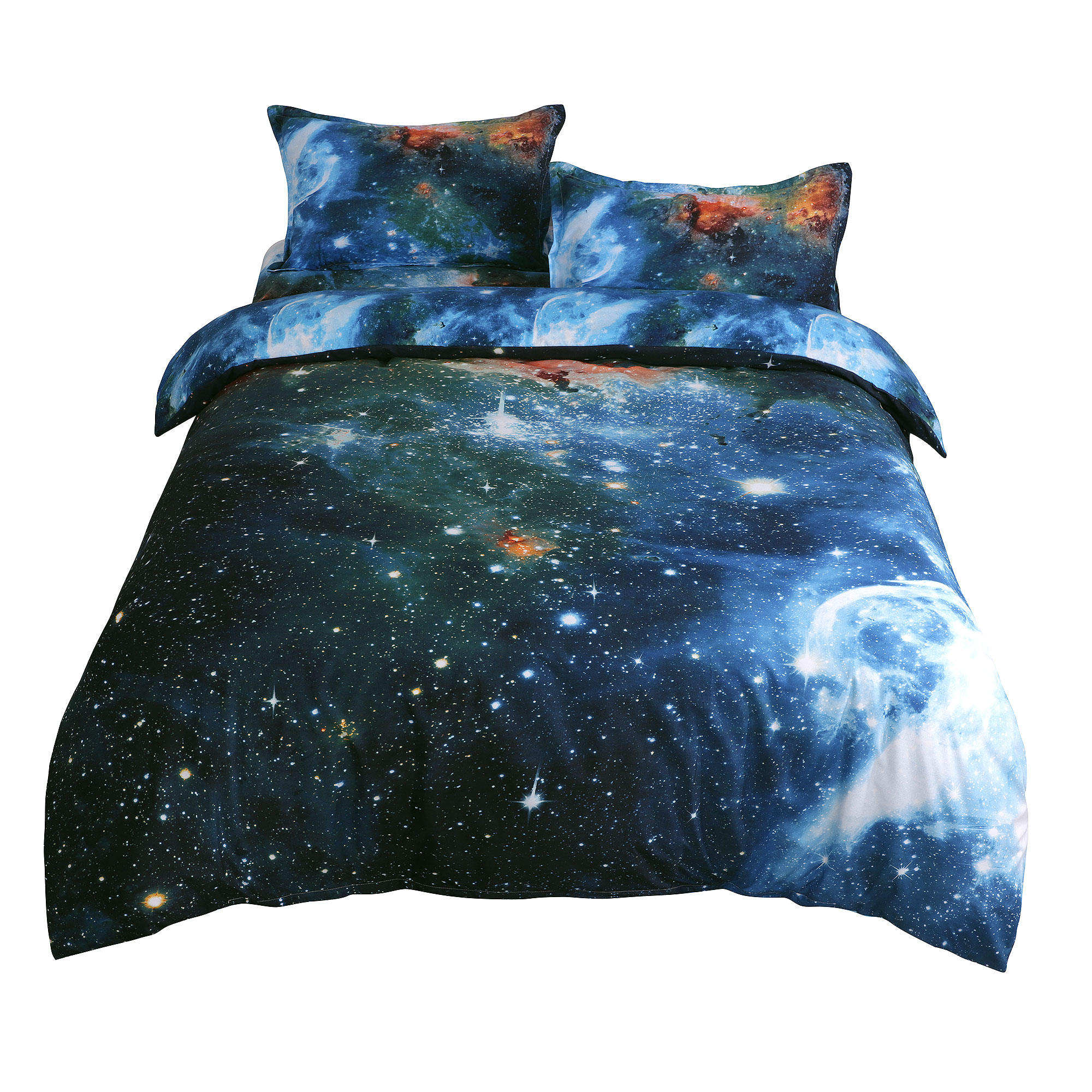 Unique Bargains Star Colored Sky Moon Night Duvet Cover Fuchsia Starry Pattern 4pcs