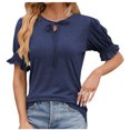 thumbnail image 1 of FAIWAD Womens Casual Tops V Neck Drawstring Shirts Puff Short Sleeve Blouses Loose Work Tunic Tops, 1 of 8