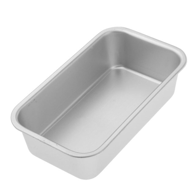 Aluminum Alloy Bread Cake Soap Loaf Pan Baking, a rectangular bakeware made of food-grade aluminum alloy with a smooth, nonstick surface. Ideal for baking bread, cakes, and making soap. Features excellent heat conductivity and durability. Shown in a plain silver finish.