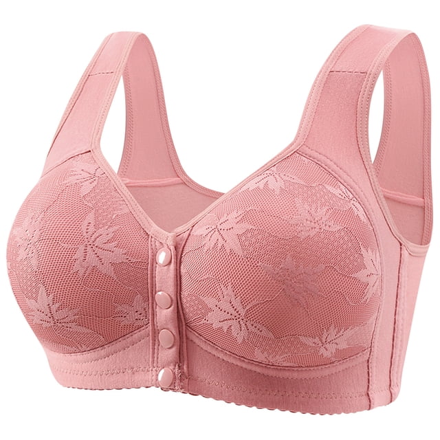 Lenpel Front Closure Bras for Women Wireless Lace Full Coverage Plus Size Pus up Bras Supportive Everyday Bralettes(Pink,X-Large)