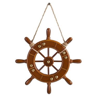 Mediterranean Decoration Wood Ship Wheel Boat Rudder Ornament Nautical Birthday 23cm