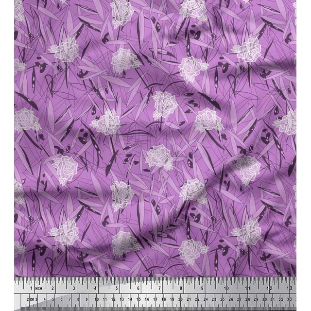 Soimoi Velvet Fabric Leaves & Rose Floral Print Fabric by Yard 58 Inch Wide