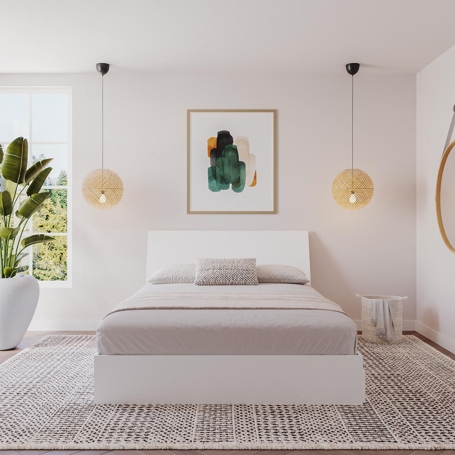 Lit rangement queen avec tête de lit Paris de Nexera, fini blanc