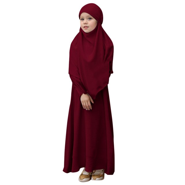 LUOGENLI Dress Girls Round Neck Ruffled Solid Color Dress with Pattern Flounce Maxi Skirt with Shorts Underneath Plus Size Wine 7-8Years