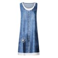 thumbnail image 3 of Pisexur Robe en Denim pour Femme Sans Manches à Col en V, Robe Midi à Fleurs, Décontractée, Fente Latérale, Robe-Chemise en Jean, 3 of 4
