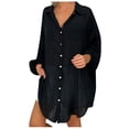 thumbnail image 1 of Birdeem Tuniques pour Femmes Amples Décontractées T-Shirt à Col à Revers Dames Manches Longues Blouse à Boucle Hauts, 1 of 6