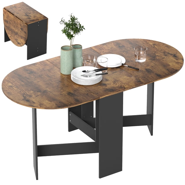 HOMCOM Table à Manger Pliable, Table Ovale à Abattants pour Cuisine, Salle à Manger
