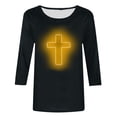 thumbnail image 4 of RKSTN Hauts pour Femmes Mode Décontractée Imprimé Crucifix Col Rond Manches 3/4 T-Shirt Couleur Unie Ajusté Blouse Printemps Été, 4 of 4