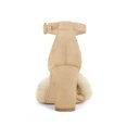thumbnail image 2 of BLISSFUL STEP Women's Faux Fur Ankle Strap Block Heel Open Toe Sandals Beige 6, 2 of 7