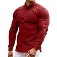thumbnail image 1 of Pompotops Men Casual Solid Turn-down Collar Button Long Sleeve Shirt on Sale, 1 of 8