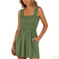 thumbnail image 2 of RXMEKW Strapless Smocked Jumpsuit with Ruffle Straps for Women Wide Leg Short with Pockets Olive, 2 of 8