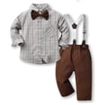 thumbnail image 3 of RXIRUCGD Ensemble Mode pour Enfants Chemise à Rayures Pantalon Ensemble 2 Pcs Manches Longues Col Rond Haut/chemise (Marron, Taille:150), 3 of 8