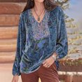 thumbnail image 2 of IROINID Hauts Réduits pour Femmes Grande Taille Col Rond Manches Longues T-shirt Imprimé Blouse, Bleu, 2 of 6