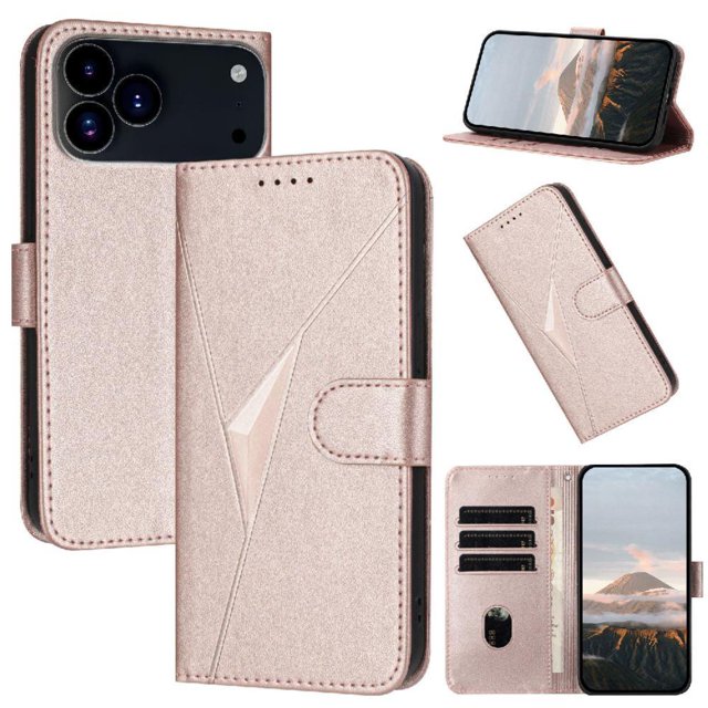 Premium Flip Case for iPhone 17 Pro Carbon Fiber Texture, Stand & Magnetic Clasp Pink