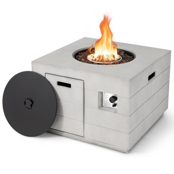 Gymax 34'' Square Concrete Propane Fire Pit Table w/ Lava Rocks Rain Cover 50,000 BTU