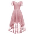 thumbnail image 1 of adviicd Robe pour Femmes Robe à Manches Courtes Évasées Col en V Taille Élastique Smockée Ourlet à Volants Mini Robe Rose,S, 1 of 4