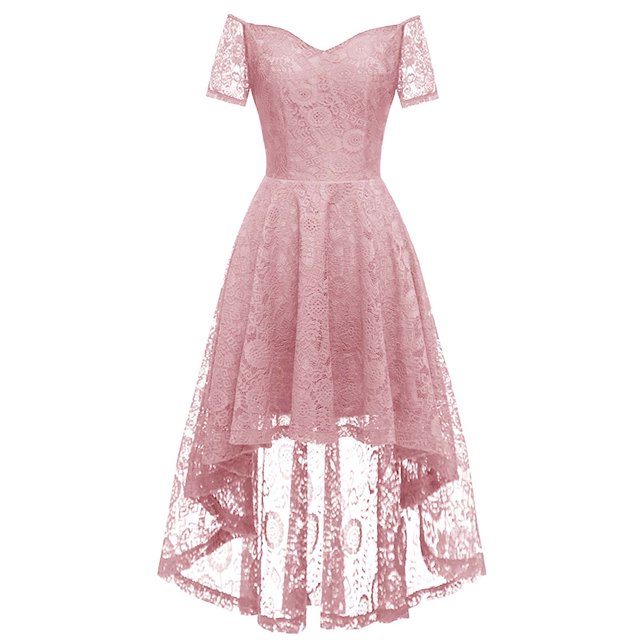 adviicd Robe pour Femmes Robe à Manches Courtes Évasées Col en V Taille Élastique Smockée Ourlet à Volants Mini Robe Rose,S