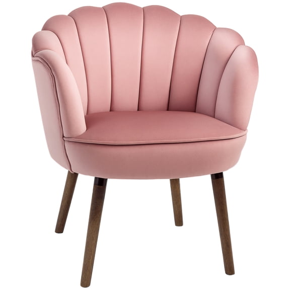 HOMCOM Fauteuil d'Appoint Moderne en Tissu Velours Fauteuil Club de Loisirs Pieds en Bois Rose