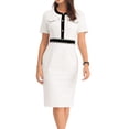 thumbnail image 1 of INSPIRE CHIC Robe Fourreau pour Femme à Manches Courtes, Couleur Contrastante, Élégante, Coupe Crayon, Robe Midi pour le Travail, m Blanc, 1 of 6