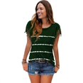 thumbnail image 1 of Nouveau Haut Décontracté pour Femmes T-Shirt à Rayures Imprimées Manches Courtes Franges Col Rond Blouse, 1 of 5