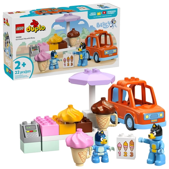 LEGO DUPLO Bluey Ice Cream Trip with Bluey - Toddler Toy For Kids, Boys, and Girls Ages 2+ - Includes Bluey Figure and Ice Cream Toy Stand - Sensory Toy for Pretend Play - Preschool Gift Idea - 10458