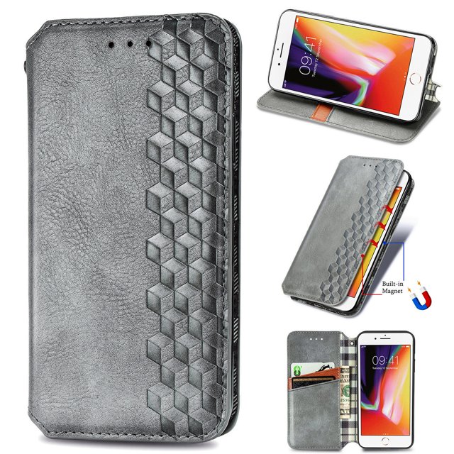 Case for iPhone 7 Plus Flip Cover Wallet Flip Cover Magnetic Protective - Grey