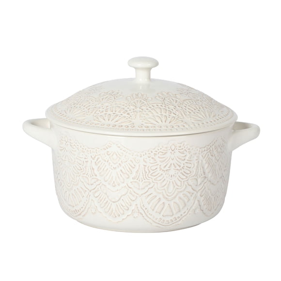 The Pioneer Woman Vintage Lace 1 qt Ceramic Casserole Dish with Lid, Linen