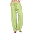 thumbnail image 1 of Timegard Cotton Linen Pants for Women Elastic Waist Drawstring Fall Travel Casual Pants with Pockets, 1 of 5