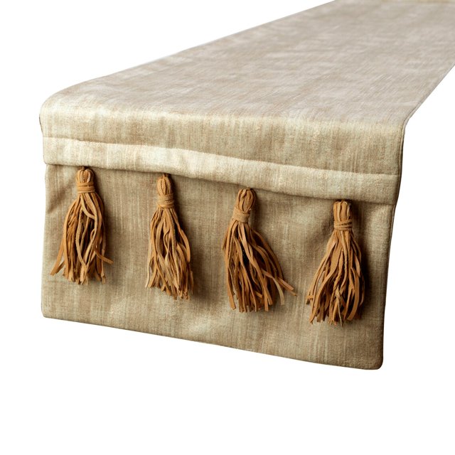 Le HomeCentric décoratif Table Runner 14 '' x 36 '' Suede avec feuille et glands - Kayla, or, modèle de couleur unie