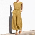 thumbnail image 2 of Yuyuzo Women Cotton Linen Jumpsuits Summer One-Piece Outfits Short Sleeve Wide Leg Long Pants Rompers, 2 of 7