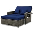 thumbnail image 2 of Costway Wicker Loveseat Sofa Set Patio Rattan Daybed with Ottoman & Retractable Side Tray Navy, 2 of 10