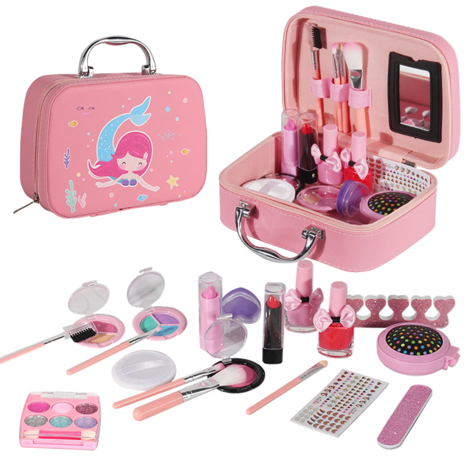 Girls Makeup Kit Real Kids Make Up Set Cosmetics Play Set Washable Safe with Carry Case for Little Girls Party Game Chrismas Birthday Gift, 20pcs/set