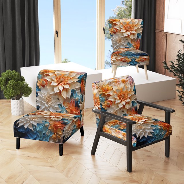 Designart "Jaune Beige Abstrait Fractal Euphony Infini" Chaise d'Appoint Moderne Rembourrée - Fauteuil Moderne pour Salon