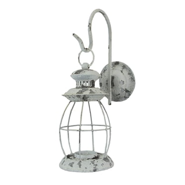 Lanterne Murale en Métal Finition Blanche Rustique pour Décoration Intérieure Ou Extérieure Style Western - 16.25 Pouces de Haut
