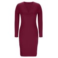 thumbnail image 3 of Ovzne Robes Grande Taille pour Femmes aux Formes Robe d'Été Mode Femme Décontractée Unie à Manches Longues Plissée à Col en V Robe de Vacances Robe Courte Liquidation, 3 of 5