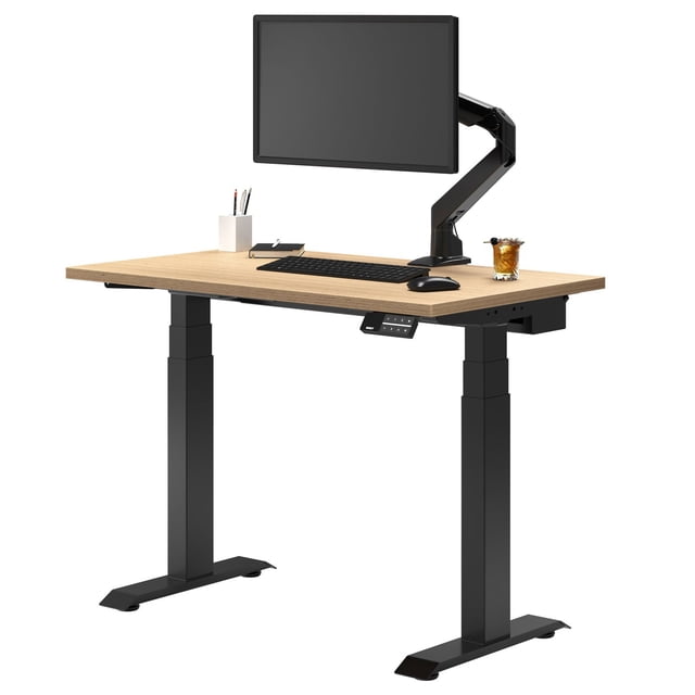 Desky Bureau Assis-Debout Mini Double - Teck Sublime / 32 x 20 Pouces / Noir Mat