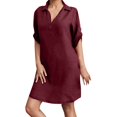 thumbnail image 1 of HAJGJP Robes pour Femmes Grande Taille Robe pour Femme en Lin Col Envoy Uni Plage Décontractée Robe Ample, 1 of 2