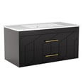 thumbnail image 2 of Modern Floating Bathroom Vanity – 36 Inch Wall Mounted Cabinet with Double Soft-Close Drawers, Gold Handles, Ceramic Basin, Easy Assembly – Black, 36 inches, 2 of 6