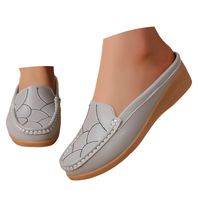 Dakaela Womens Mules Casual Slip on Loafers Round Toe Low Wedge Work Shoes Backless Walking Slides