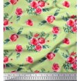thumbnail image 1 of Soimoi Tissu en Jersey de Coton Vert Imprimé Feuilles & Roses au Mètre 58 Pouces de Large, 1 of 5