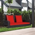 thumbnail image 2 of Patiojoy Outdoor Wicker Porch Swing Bench 2-Person Patio Rattan Swing Chair W/ Soft Cushions Red, 2 of 8