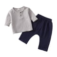 thumbnail image 1 of Girls Spring Outfits Solid Pullover Long Sleeve Linen Nine Inch Pants Crewneck Toddler Boy Clothes Gray 18-24 Months, 1 of 2
