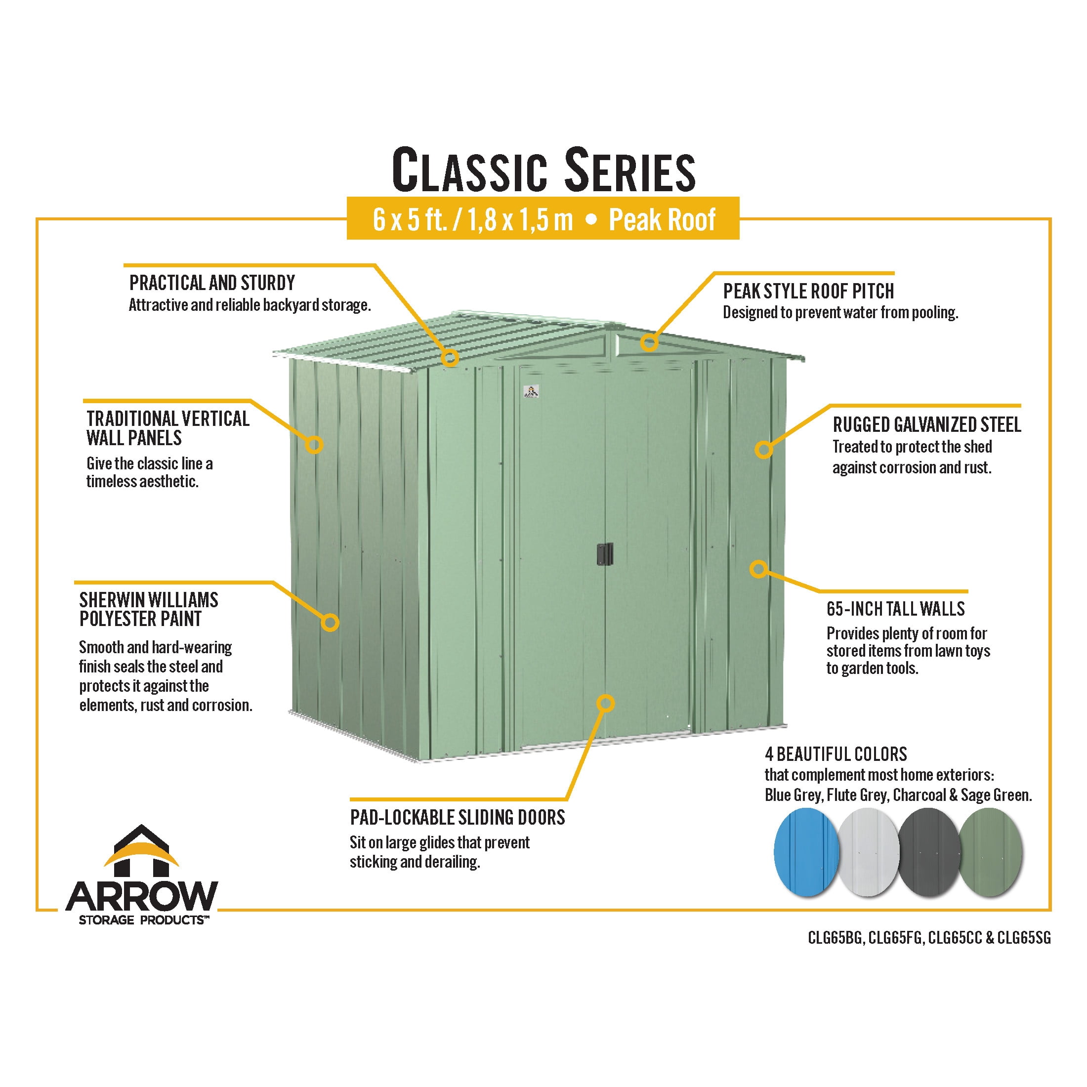 Arrow 5 x 6 x 6 ft Green Shed