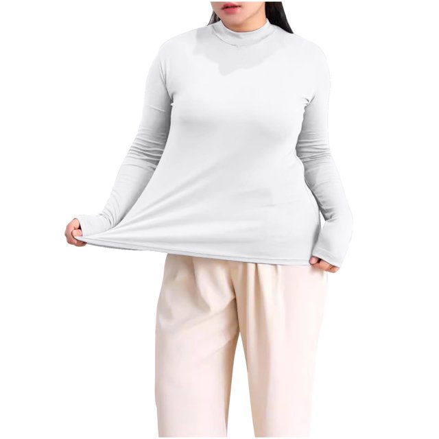 T-Shirt à Manches Longues Col Semi-Haut Grande Taille pour Femmes, Couche de Base en Modal, Blouse Ample Confortable et Extensible, Tenue Décontractée d'Hiver Chaude